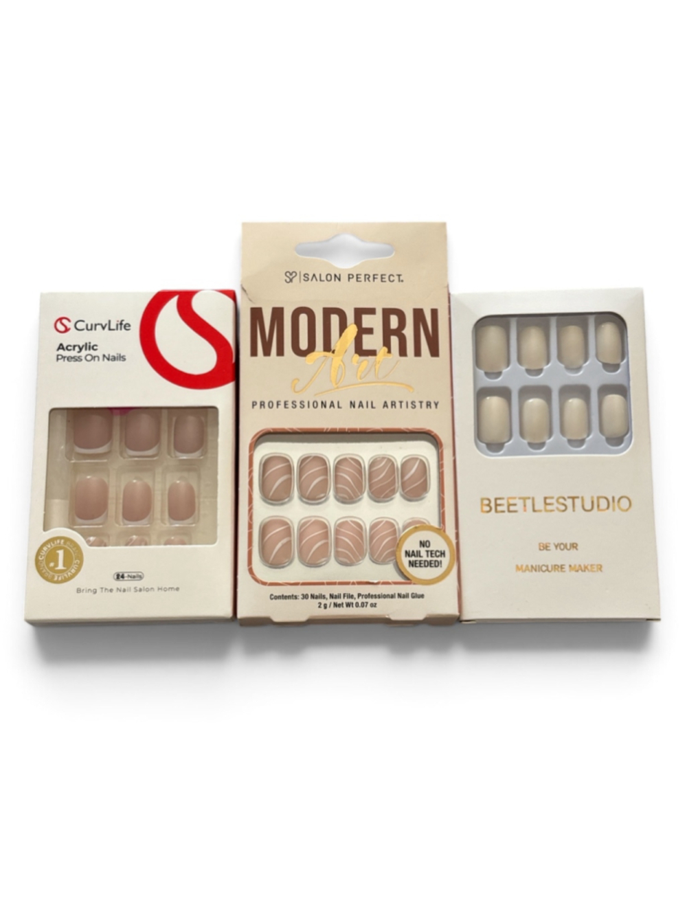Assortment of Press-On Nails One Size Beige and White natural designs
